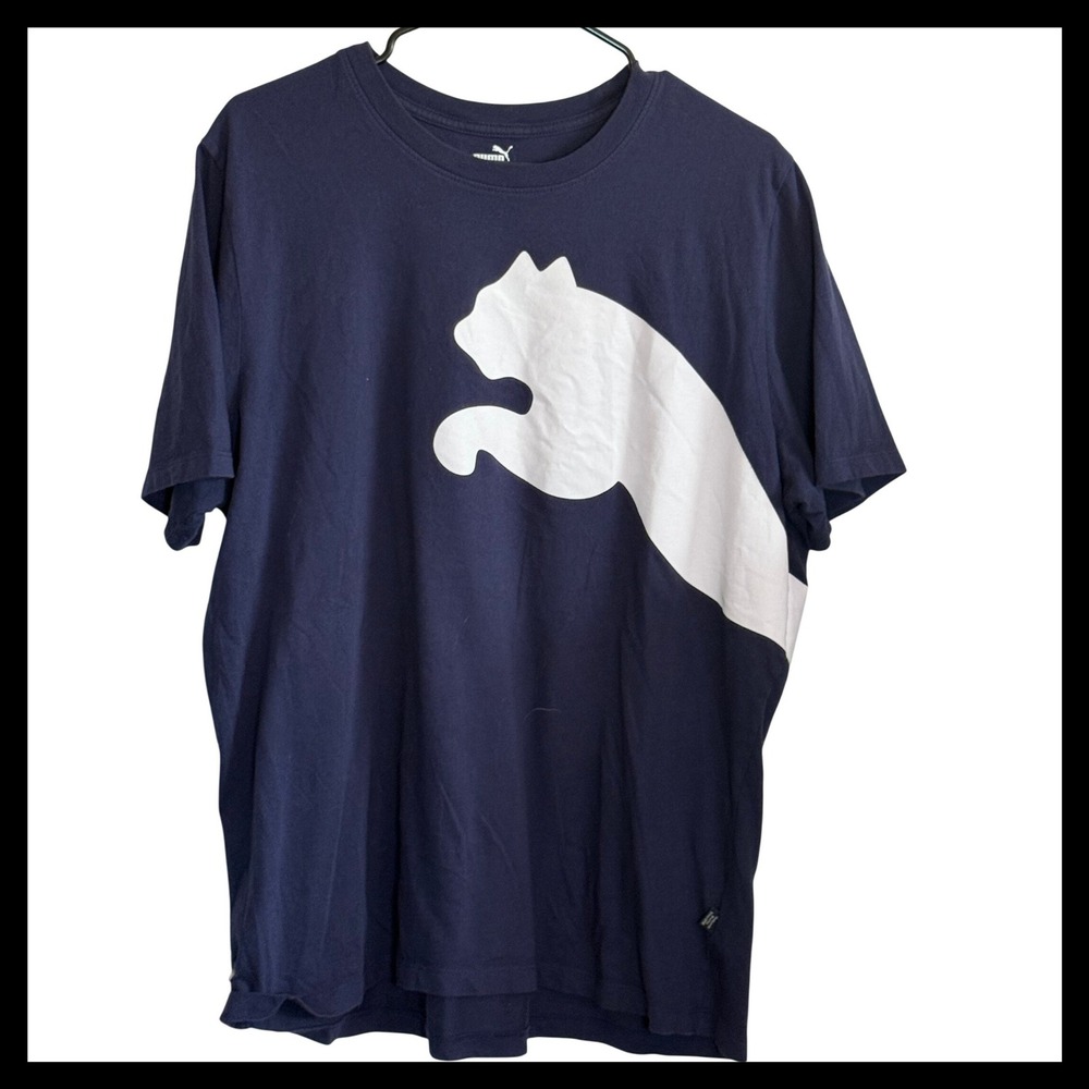 Puma Mens Navy Blue Oversized Wrap Around Cat Logo Graphic T-Shirt XL
